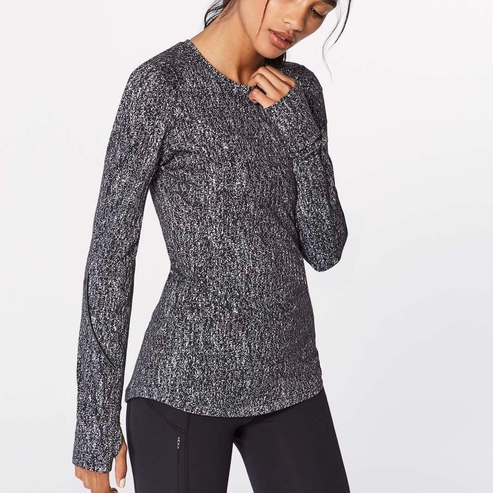 Lululemon Extra Mile Long Sleeve Running Luon Suited Jacquard Black White Size 6